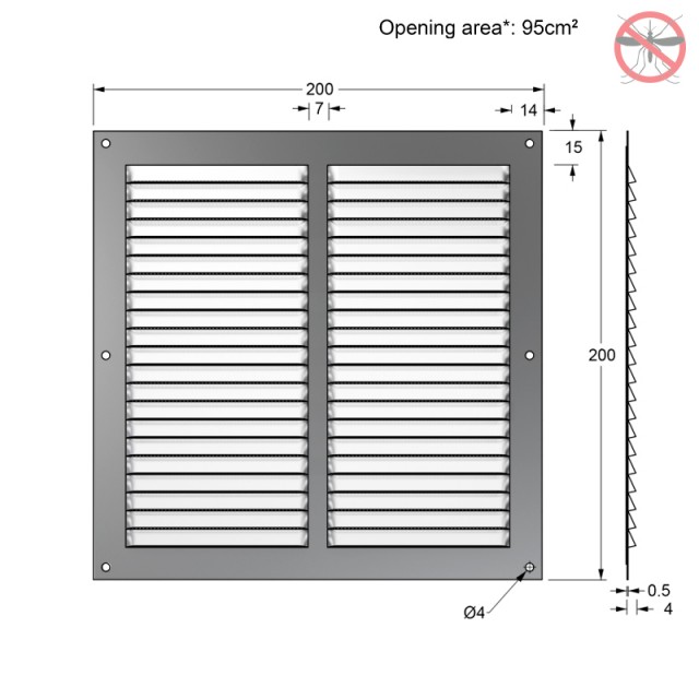 ΠΕΡΣΙΔΑ ΕΞΑΕΡΙΣΜΟΥ ΜΕ ΣΙΤΑ 20x20cm / ΑΛΟΥΜΙΝΙΟ